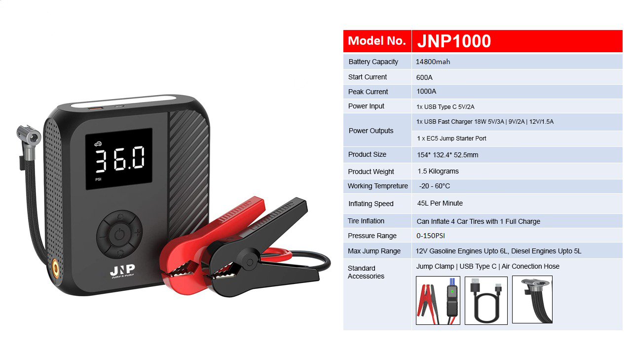 Jump N&#39; Pump, Jump Starter With Inflator Air Compressor - Jump and Pump